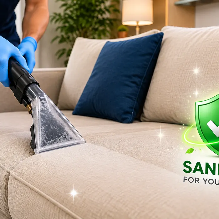 Sanitising finish on a cleaned sofa